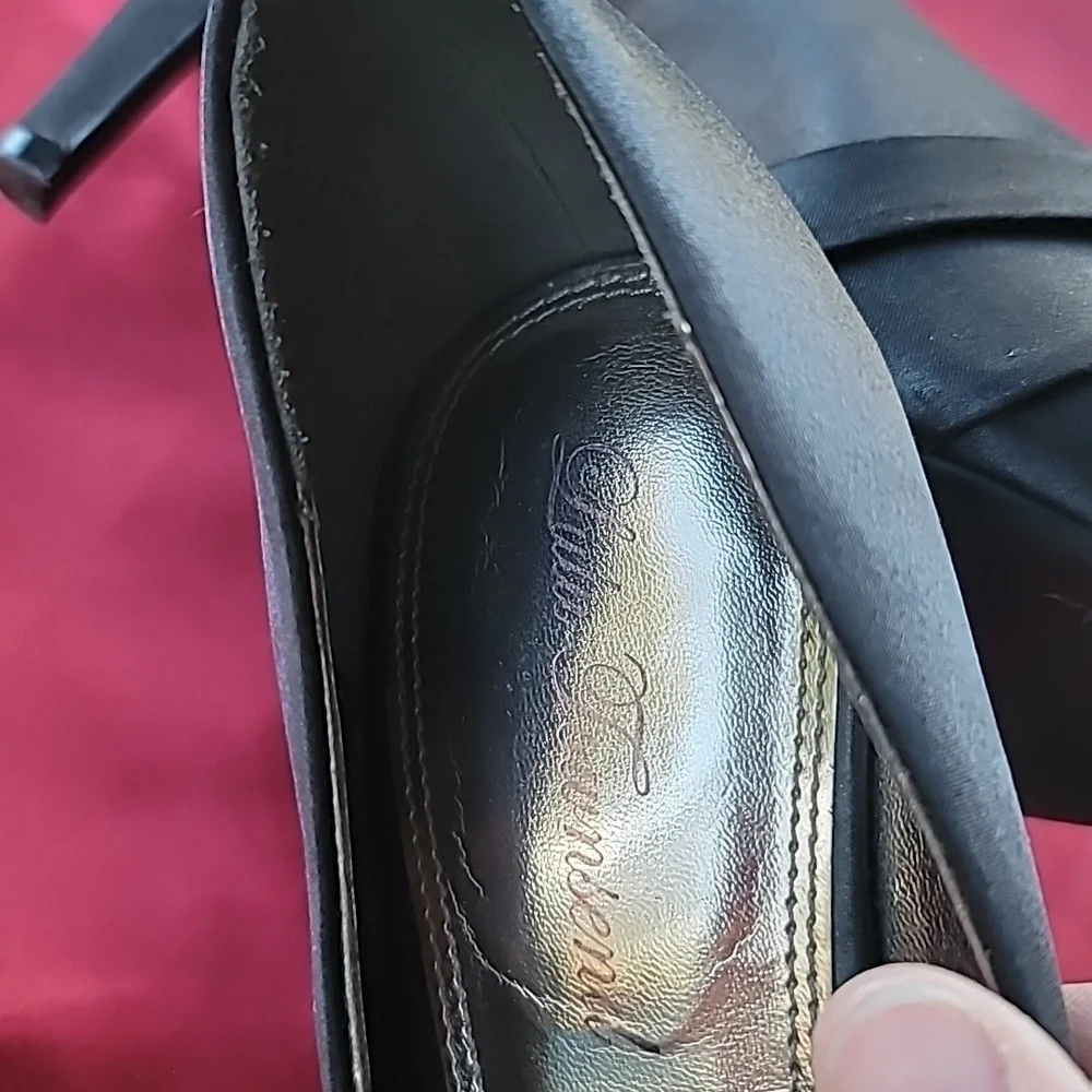BLACK SATIN PEEP TOE sz 9.5 big bow sexy ♥️ 🔥 platform stiletto heels